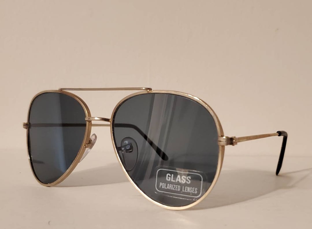 Vintage Aviator Sunglasses Blue Tint Polarized lenses Gold Metal Frames Double Bridge Shades Beach Shades festival VTG