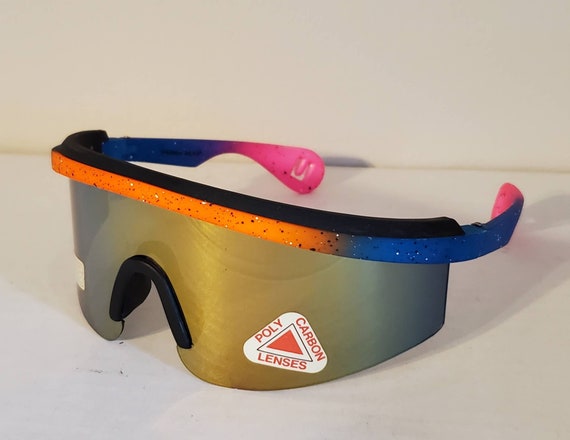 Vintage Sports Sunglasses // Blade Big Shield From 80s 90s // Multicolor  Colorful Sports Shades // Festival Rave Party // Retro VTG NOS 