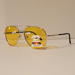 Vintage Aviator Sunglasses // Polarized Yellow Lenses // Options of: Black, Gold, or Silver Metal Frames // Retro Summer Night Racing
