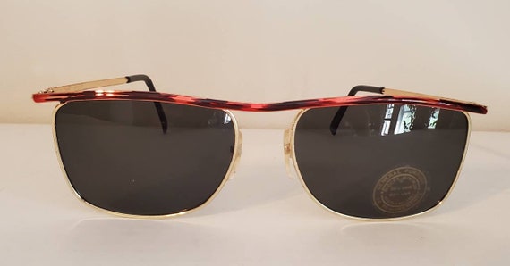 Vintage Retro Sunglasses // Rectangle Gold Frames… - image 2