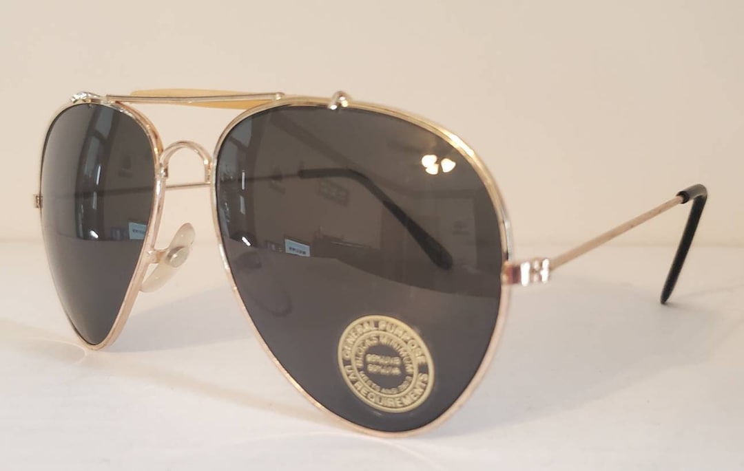 Vintage Double Bridge Aviator Sunglasses // Silver Metal Frames With ...