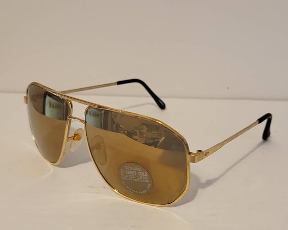 Vintage Double Bridge Aviator Sunglasses // 24k K… - image 3