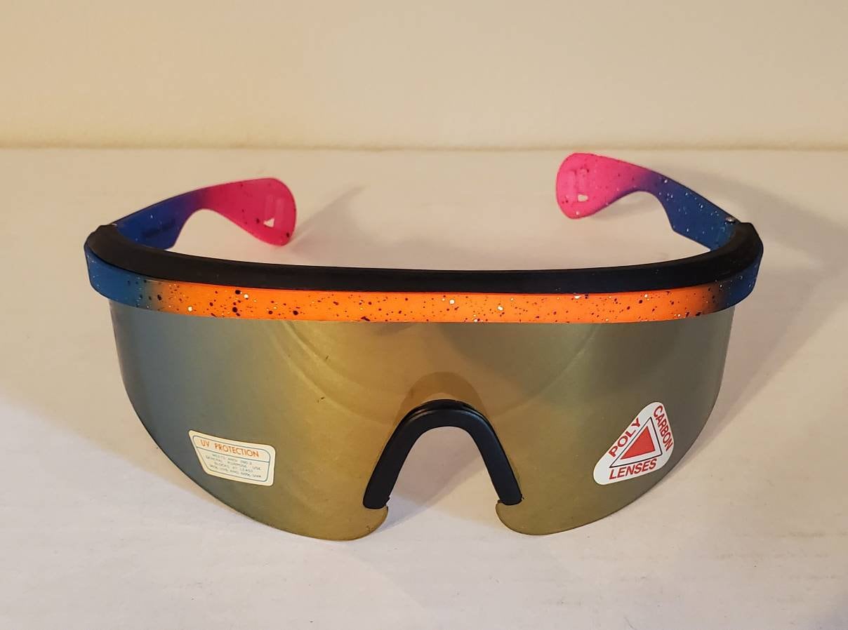 From Retro Multicolor - Festival Rave Sports Blade Party Shield // Vintage Etsy Colorful NOS Shades Sports // VTG Sunglasses Big // // 90s 80s