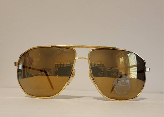 Vintage Double Bridge Aviator Sunglasses // 24k K… - image 2