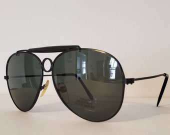 Vintage Double Bridge Aviators Sunglasses // Black metal frames // Impact resistant Glass lens // Brow bar pad // rave VTG NOS 80s 90s