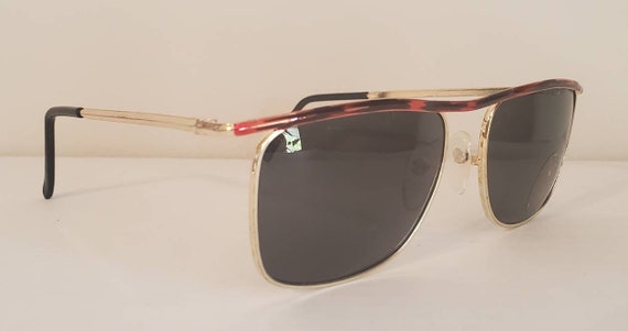 Vintage Retro Sunglasses // Rectangle Gold Frames… - image 3