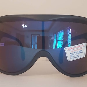 Óculos de sol esportivos vintage // Óculos de sol Big Shield // Óculos de proteção esportivos // Óculos de corrida // Armações azuis // Festivais de música rave retrô