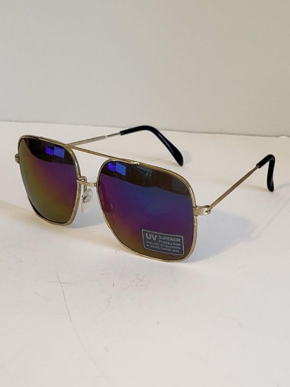 Vintage Double Bridge Square Aviator Sunglasses // Ocean  display picture 3