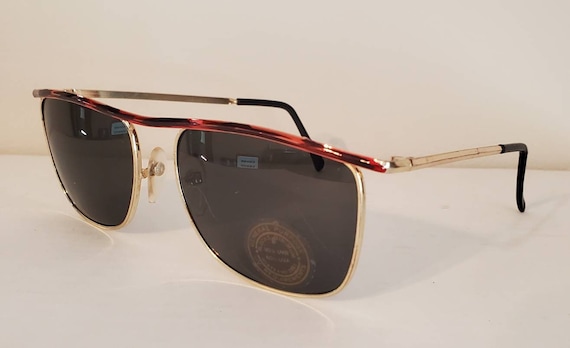 Vintage Retro Sunglasses // Rectangle Gold Frames… - image 1