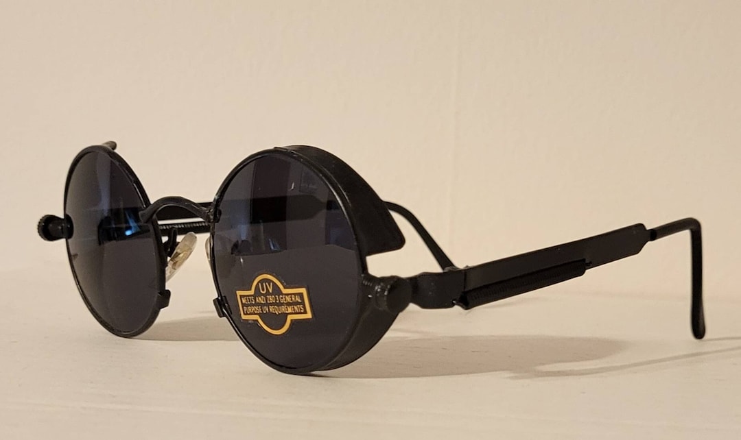 Vintage Round Sunglasses // Black Metal Teashades With Side Etsy