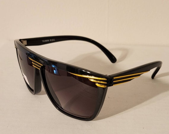 Vintage Aviator Sunglasses // Black Plastic Frame… - image 3