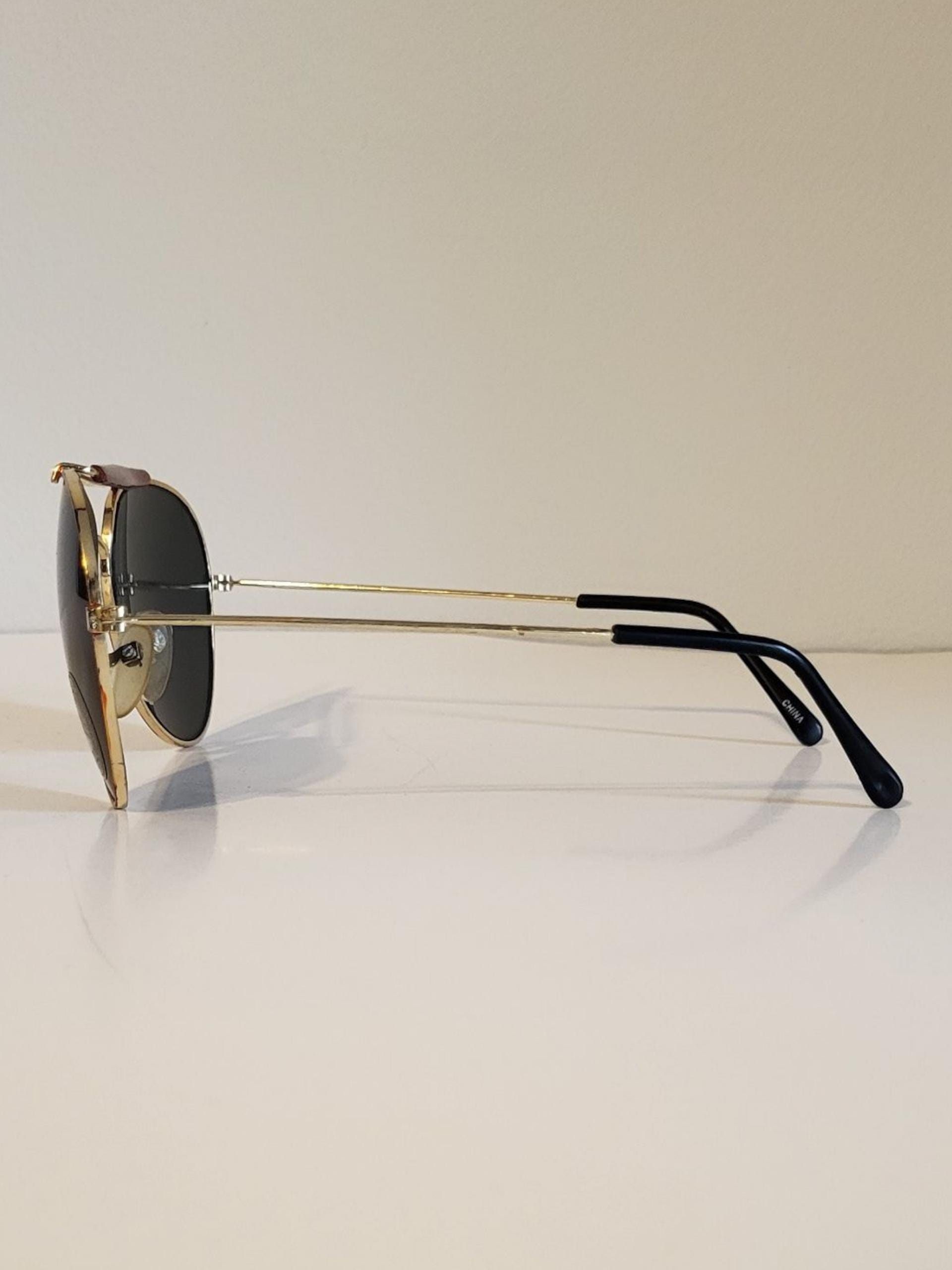 Vintage Double Bridge Aviator Sunglasses // Gold Metal 