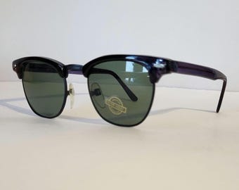Vintage Green Lens Clubmaster Sunglasses Matte Black Retro Browline UV Protection Unisex Shades
