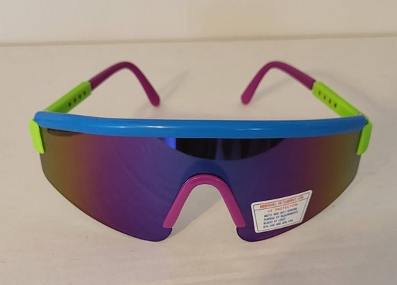 Vintage Sports Sunglasses //  Blue Tint Rainbow L… - image 2