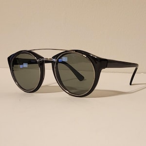 Vintage Women&#39;s Cat Eye double bridge Sunglasses // Summer Shades // Black frames with Silver trim // VTG 90s // True vintage NOS