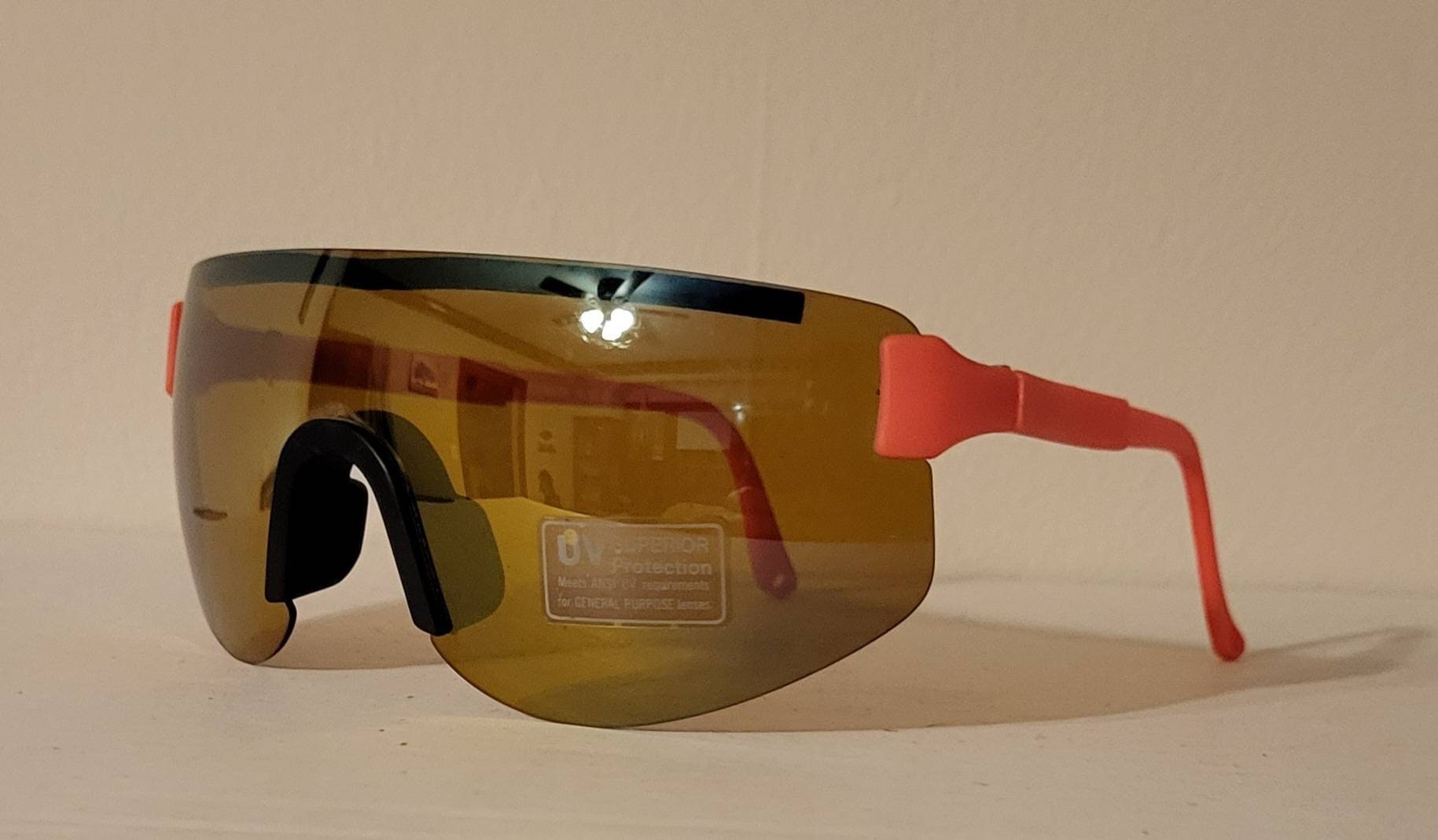 NEW Pit Viper Gold Frame Shield Sunglasses with Pink-Orange Mirror Lens PIT VIPER The Playmate 2000 POLARIZED Sunglasses Blue/Orange  main image 4