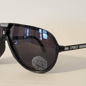 Vintage Aviator Sunglasses // Black Rubber frames, Metal Arms with Sports // Super Dark lens // Racing stripe 90s sunglasses VTG NOS Sports