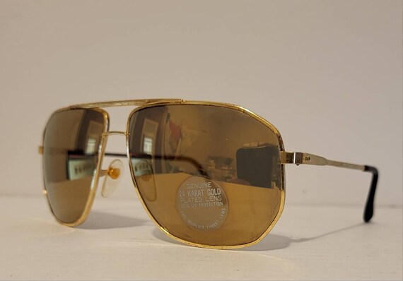 Vintage Double Bridge Aviator Sunglasses // 24k K… - image 1
