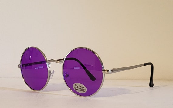 Vintage Round Teashade Sunglasses // Silver Frames With