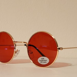 Vintage Round Teashade Sunglasses // Gold Metal Frames with - Blue Lens - Red Lens - Purple Lens  // Hippie Cat-eye steam punk NOS