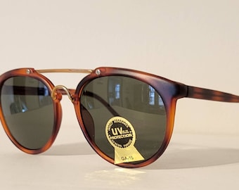 Lunettes de soleil oeil de chat à double pont vintage pour femmes // écaille de tortue mate // poli à la main // teintes estivales // VTG des années 90 // True vintage NOS