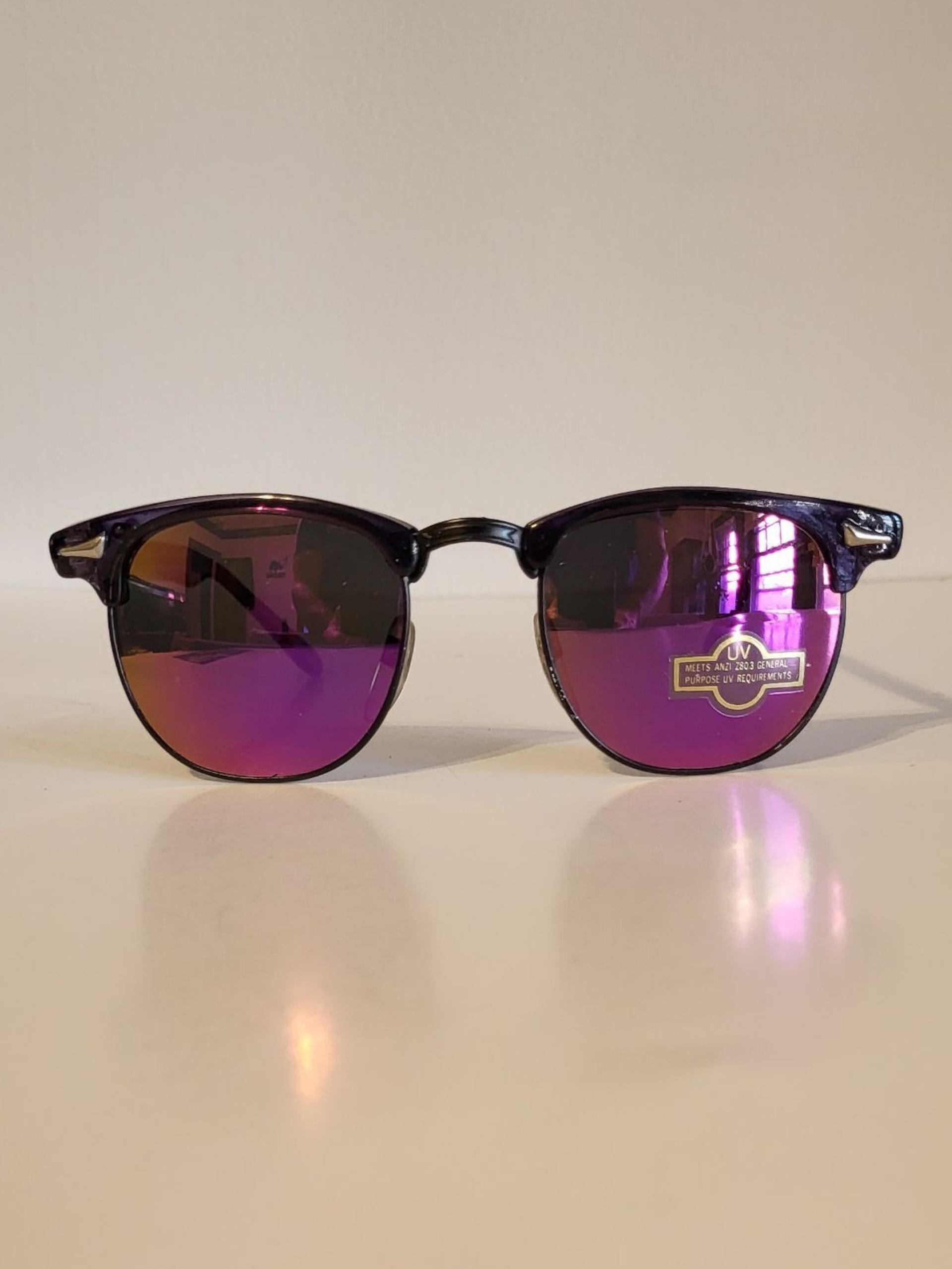 Vintage Clubmaster Sunglasses // Black Clear Frame - Mirrored Lenses ...