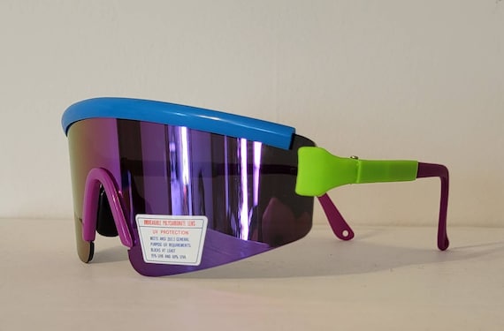 Vintage Sports Sunglasses //  Blue Tint Rainbow L… - image 3
