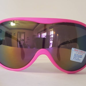 Vintage Sports Sunglasses// Big Shield Sunglasses // Sports Goggles // Racing shades // Neon Pink Frames // Retro Rave music festivals