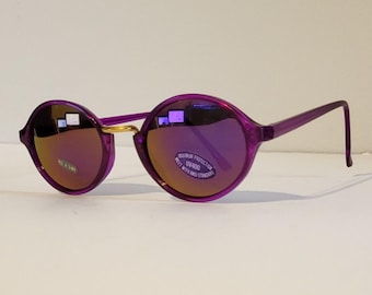 Vintage Oval Sunglasses // Clear Purple Plastic Frames with gold brow // fun funky retro shades // colorful fashion party // 70s 80s 90s NOS