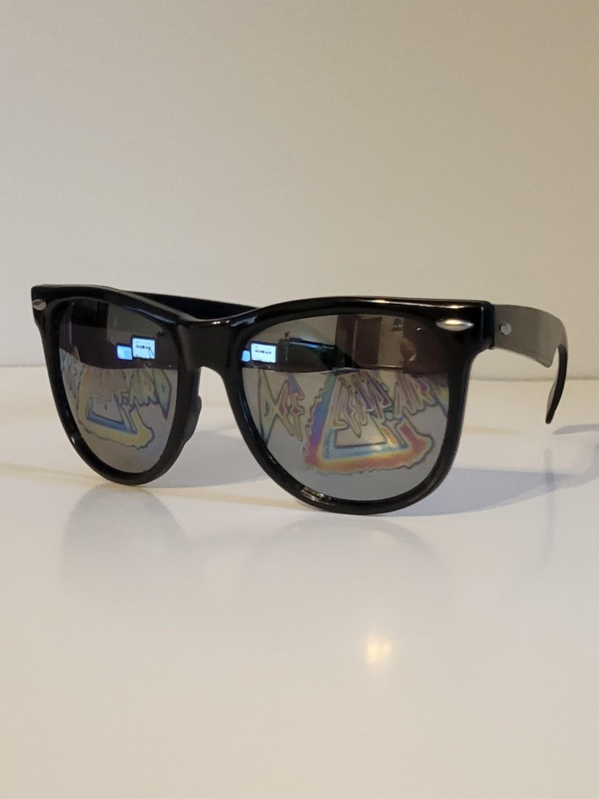 Vintage Def Leppard Sunglasses // Glossy Black W/ Mirror Lens
