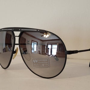 Vintage Aviator Double Bridge Sunglasses // Black Plastic frames w White Stripe // Reflective Mirror Lenses // summer Retro sunglasses VTG