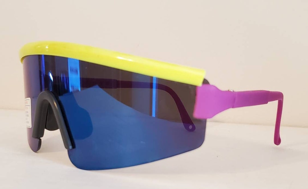Vintage Sports Sunglasses // Blade Shades From 80s 90s // Bright Yellow
