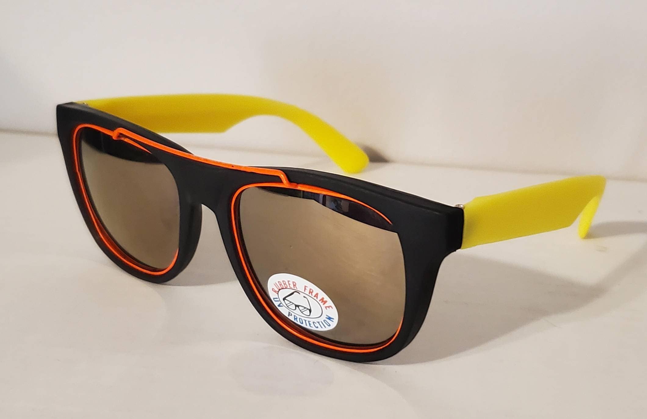 Vintage Sunglasses // Multicolor // Neon Orange Metal Frame 