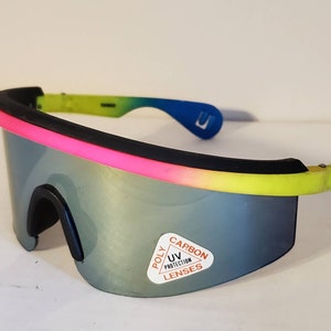 Vintage Big Shield Sunglasses // Blade sports shades from 80s - 90s // Multicolor colorful  // Festival Rave Party // retro VTG NOS wrestler
