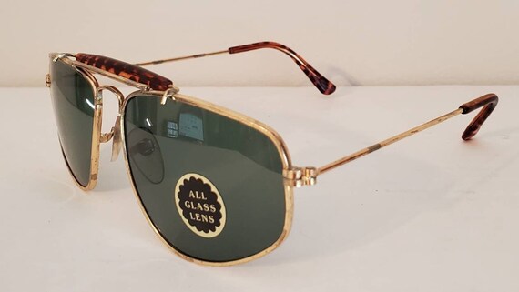 Vintage Sunglasses // Square Rectangle Gold Metal… - image 3