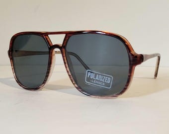 Vintage Deadstock Tortoise Aviator Sunglasses Polarized Lenses Brown Double Bridge Oversized Navigator Sunglasses Retro 80s 90s