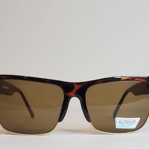 Vintage Sunglasses // Brown Tortoise Shell // Leopard Print frame // Semi-Rimless rectangle glasses // Gold rim // Snake Skin VTG NOS
