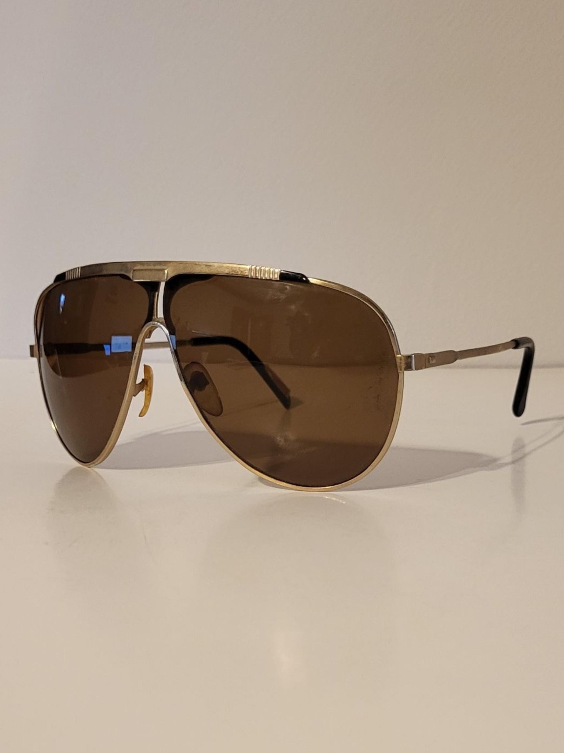 Vintage Double Bridge Aviator Sunglasses // Brown Lenses // Gold