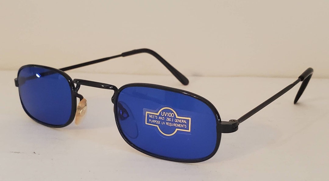 Vintage Narrow Sunglasses // Rectangular Black Metal Frames // Etsy