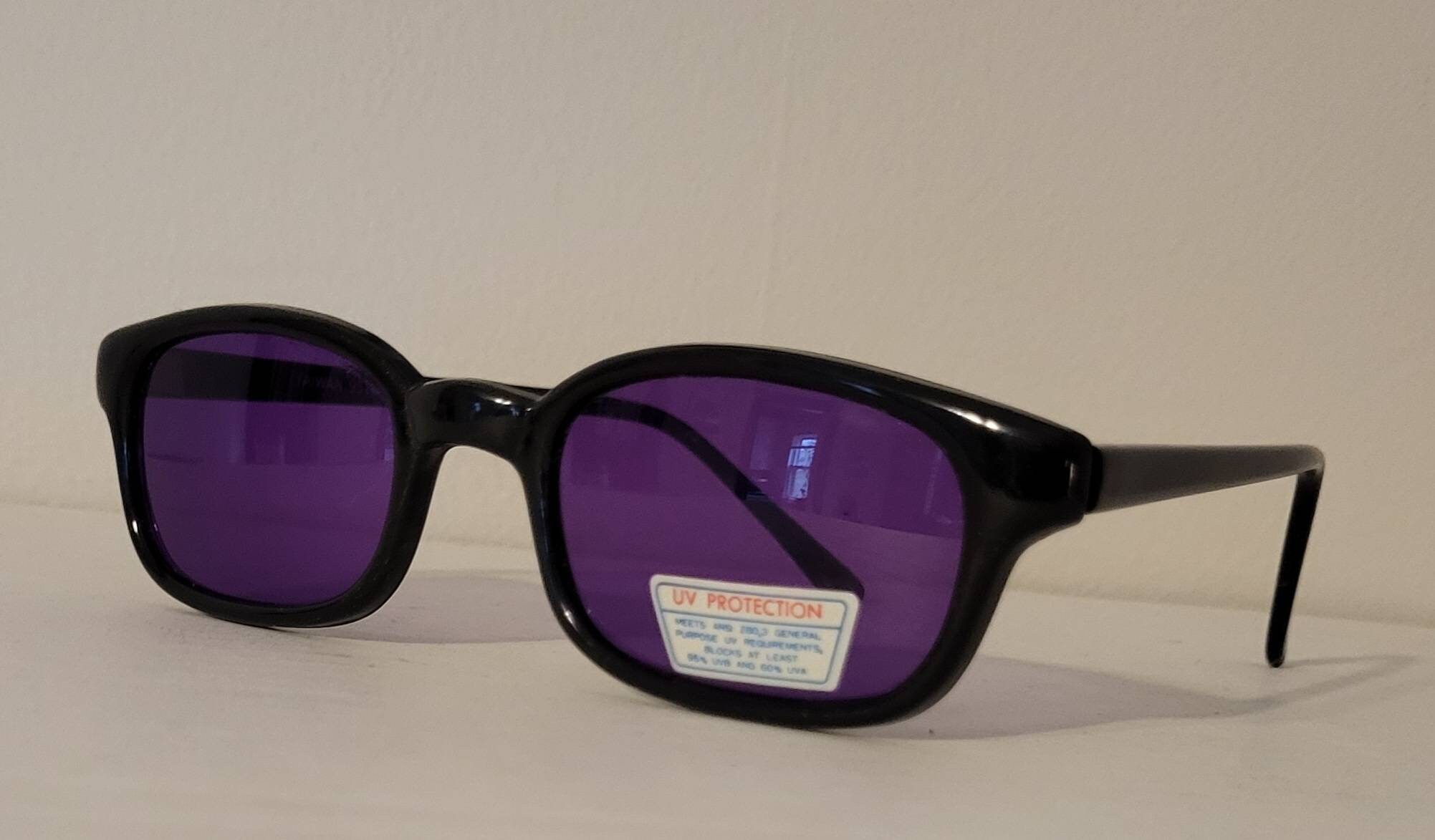 Small Frame Retro Sunnies with Chain Purple Lens Clear Retro-Vintage Acetate Round Tinted Sunglasses with  main image 4