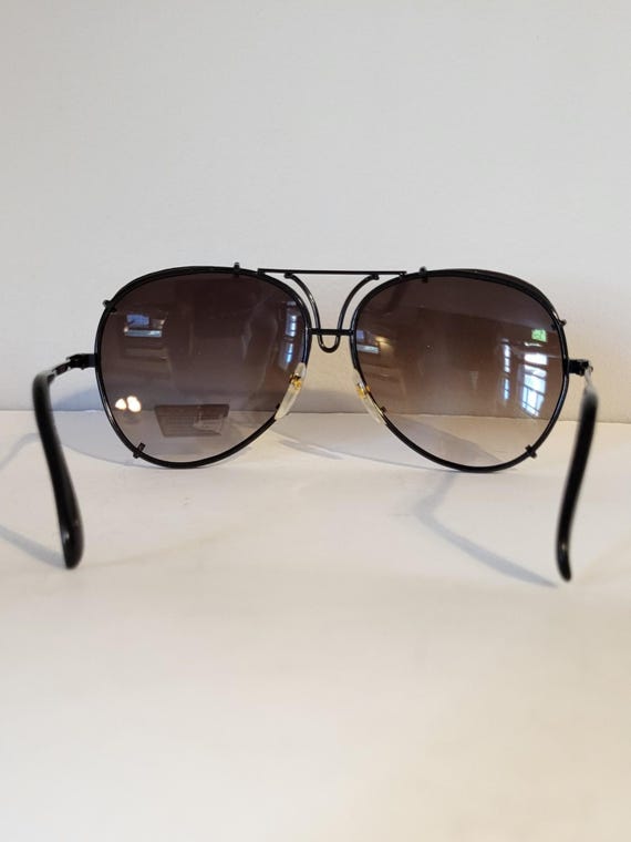 Vintage Deadstock Aviator Sunglasses Black Metal Frame Brown  display picture 1
