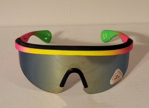 Vintage Sports Sunglasses // Blade Shades from 80s - 90s // Multicolor Colorful Sports Shades // Festival Rave Party Glasses // NOS Retro