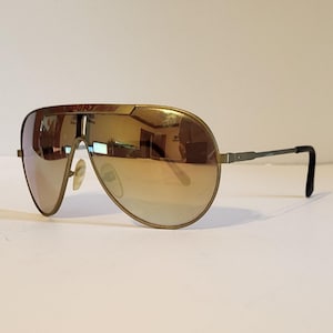 Vintage Aviator Sunglasses // Gold metal frames with red &quot;Sports&quot; brow // Gold Mirror Lenses // 80s 90s glasses // True vintage retro NOS
