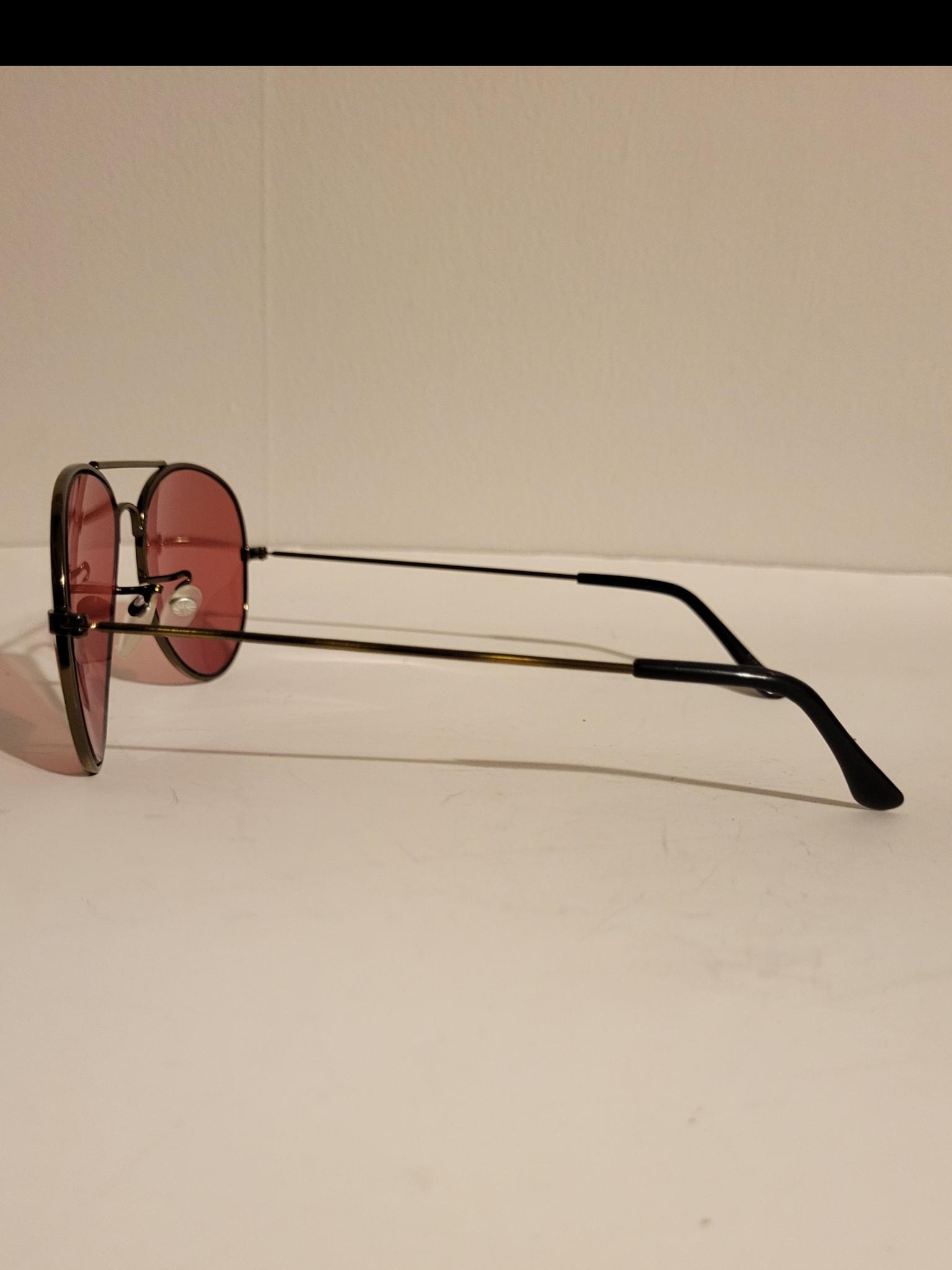 Vintage Aviator Sunglasses Pink Driving Lenses Bronze Metal 