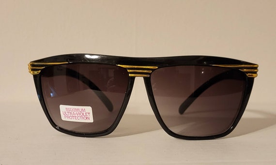 Vintage Aviator Sunglasses // Black Plastic Frame… - image 2