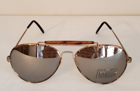 Vintage Double Bridge Aviator Sunglasses // Gold Metal  display picture 1