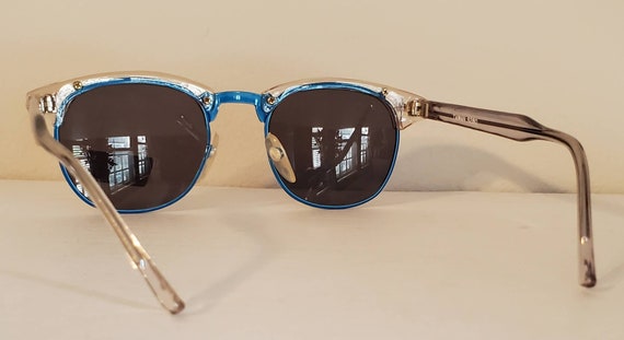 Vintage Clubmaster Sunglasses // Blue Rim and Clear Frames  display picture 3