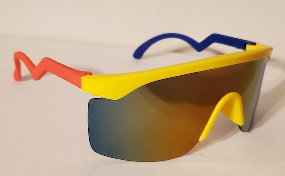 Vintage Sports Sunglasses // Blade Shades from 80s - 90s // Multicolor Colorful Sports Shades // Festival Rave Party Glasses // NOS Retro