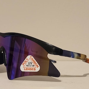 Vintage Big Shield sportliche Sonnenbrille // Zick Zack Rahmen mit floralem + farbenfrohem Design // Randlose Brille // Retro Rave VTG // Blade Biker NOS