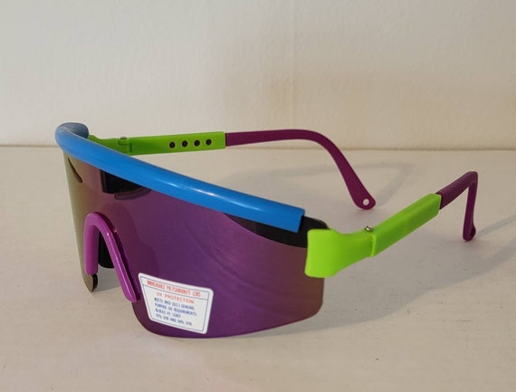 Vintage Sports Sunglasses //  Blue Tint Rainbow L… - image 1